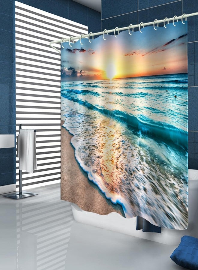 LYFANS The Bathroom Has a Sunset Beach Shower Curtain and The Tub Has a Luxurious Standard Shower Curtain. Waterproof Washable Fabric Shower Curtain (71x79) in，with 12 White Hooks. - Image 4