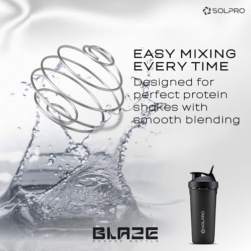 Solpro Blaze Shaker Bottle | 800mL | Leak-Proof and Mess-Free | Non-Slip Grip | Ideal for Protein Shakes, Smoothies, Pre Workout and More | BPA Free (Black), Polypropylene - Image 4