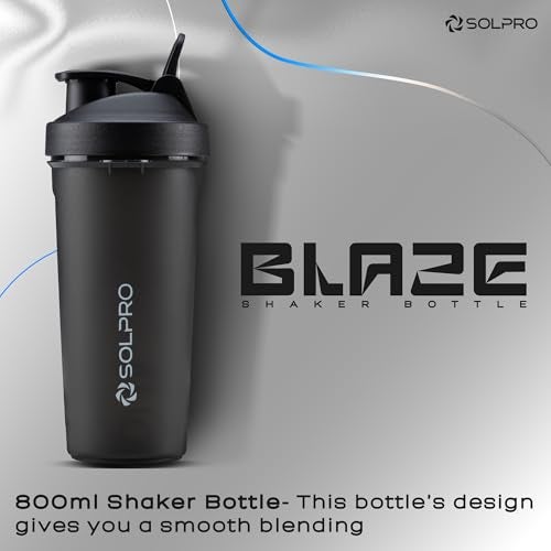 Solpro Blaze Shaker Bottle | 800mL | Leak-Proof and Mess-Free | Non-Slip Grip | Ideal for Protein Shakes, Smoothies, Pre Workout and More | BPA Free (Black), Polypropylene - Image 2