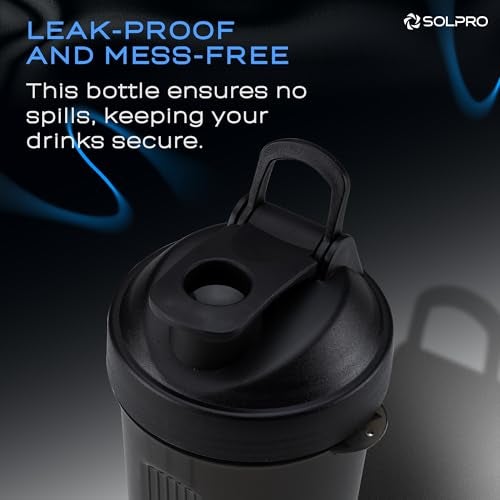 Solpro Blaze Shaker Bottle | 800mL | Leak-Proof and Mess-Free | Non-Slip Grip | Ideal for Protein Shakes, Smoothies, Pre Workout and More | BPA Free (Black), Polypropylene - Image 5