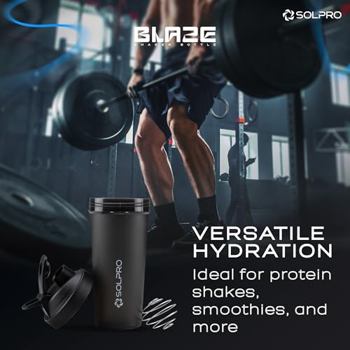 Solpro Blaze Shaker Bottle | 800mL | Leak-Proof and Mess-Free | Non-Slip Grip | Ideal for Protein Shakes, Smoothies, Pre Workout and More | BPA Free (Black), Polypropylene - Image 3