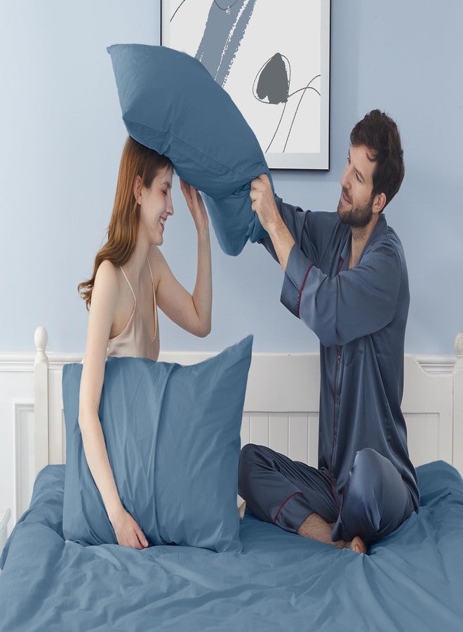 HOMTEC Cotton Pillow Cases Standard Size, 20 by 30 inches Queen Pillowcases, Blue Pillow Cases Set of 2, Pillow Cases Queen Cotton Percale Weave Pre-Shrunk Breathable and Hypoallergenic, Moonlight Blue - Image 2