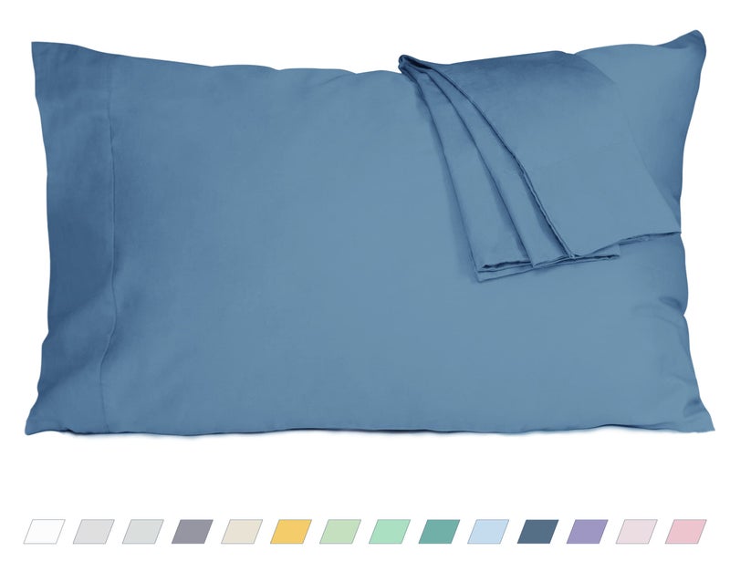 HOMTEC Cotton Pillow Cases Standard Size, 20 by 30 inches Queen Pillowcases, Blue Pillow Cases Set of 2, Pillow Cases Queen Cotton Percale Weave Pre-Shrunk Breathable and Hypoallergenic, Moonlight Blue - Image 1
