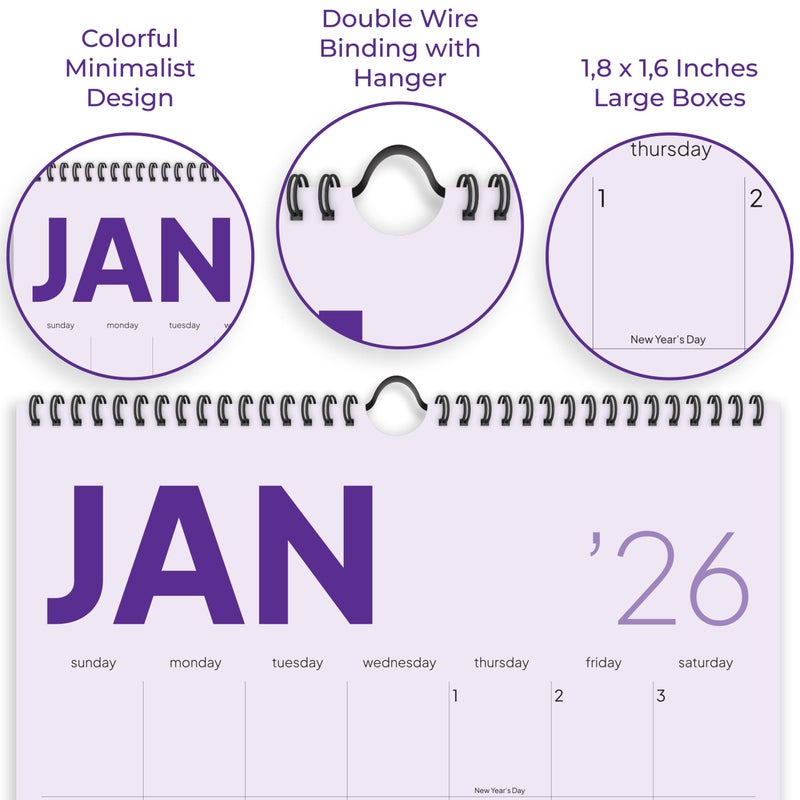HADIGU Wall Calendar 2026, 12 Months, 17" x 12" Large Wall Calendar with Hanger, Thick Paper and Spiral Binding. Soft Color Collection, Uplifting Monthly Design. - Image 4
