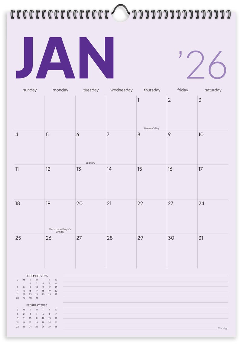 HADIGU Wall Calendar 2026, 12 Months, 17" x 12" Large Wall Calendar with Hanger, Thick Paper and Spiral Binding. Soft Color Collection, Uplifting Monthly Design. - Image 1