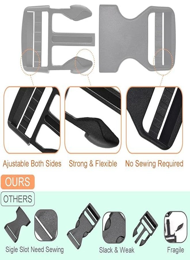 SHOPEE 2 Set 2 Inch Flat Dual Adjustable Plastic Quick Side Release Plastic Buckles and Tri-Glide Slides for Luggage Straps Pet Collar Backpack Repairing (Black, Fit for 2”/50mm Webbing Straps) - Image 3