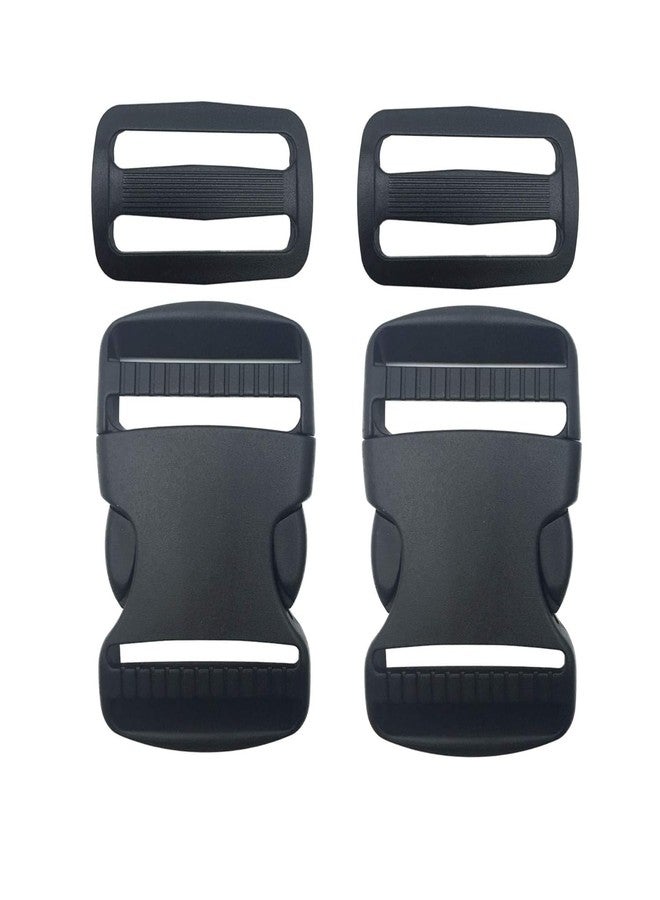 SHOPEE 2 Set 2 Inch Flat Dual Adjustable Plastic Quick Side Release Plastic Buckles and Tri-Glide Slides for Luggage Straps Pet Collar Backpack Repairing (Black, Fit for 2”/50mm Webbing Straps) - Image 1