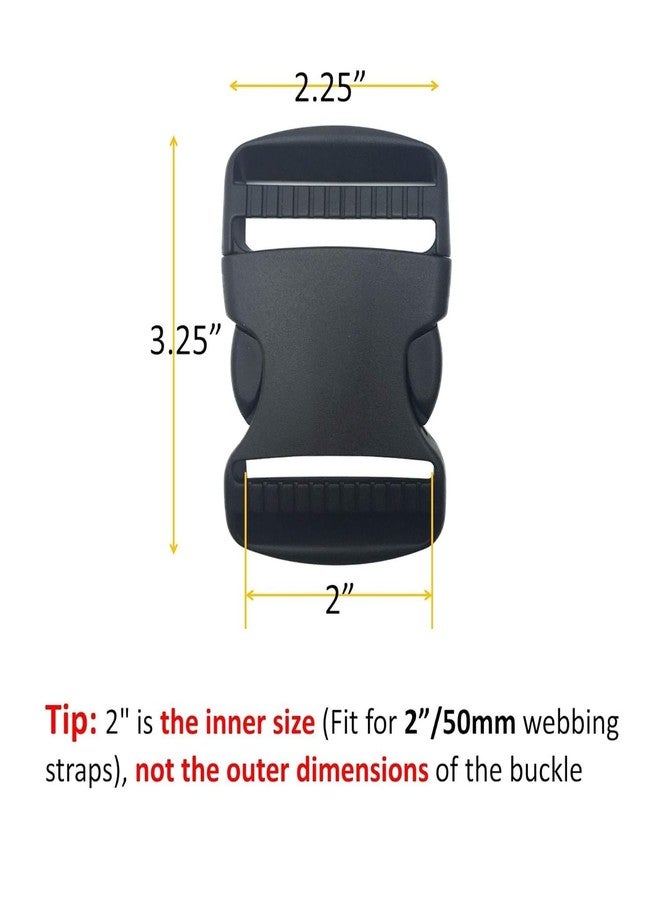 SHOPEE 2 Set 2 Inch Flat Dual Adjustable Plastic Quick Side Release Plastic Buckles and Tri-Glide Slides for Luggage Straps Pet Collar Backpack Repairing (Black, Fit for 2”/50mm Webbing Straps) - Image 2