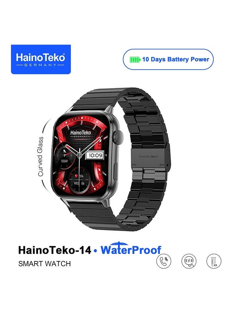 Haino Teko HainoTeko-14 AMOLED Smart Watch Black – Waterproof Fitness Tracker with 10-Day Battery Life, Full Touchscreen Display, 3 Interchangeable Straps, Magnetic Charging Cable, Heart Rate & Sleep Monitoring, Stylish Design for Ladies and Gents, Android & iOS Compatible - Image 2
