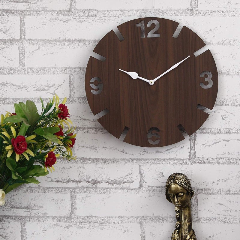 Webelkart Beautiful Round Wooden Wall Clock for Home and Office Decor| Wall Clock for Bedrrom| Wall Clock for Living Room(30 cm x 30 cm x 2.8 cm, Brown)- Without Glass - Image 2