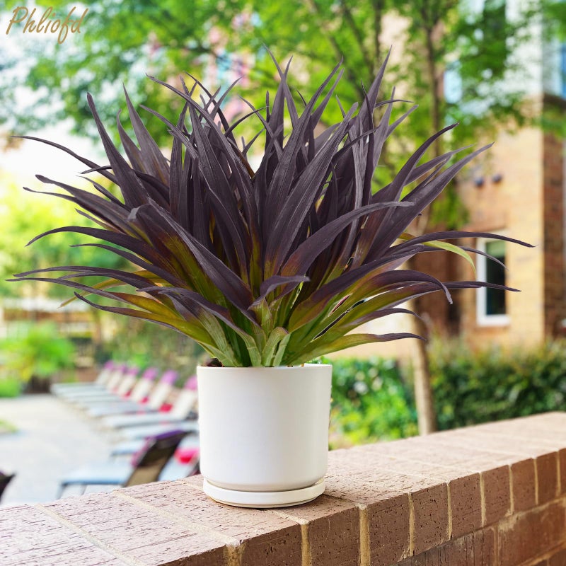 Phliofd 6Pcs Artificial Grass Fake Grass Plants 17.3in Outdoor Plants UV Resistant Faux Greenery Stems for Home Window Garden Office Patio Pathway Front Porch Halloween DÃ©cor Light Green & Purple - Image 2