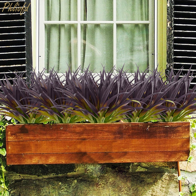 Phliofd 6Pcs Artificial Grass Fake Grass Plants 17.3in Outdoor Plants UV Resistant Faux Greenery Stems for Home Window Garden Office Patio Pathway Front Porch Halloween DÃ©cor Light Green & Purple - Image 3