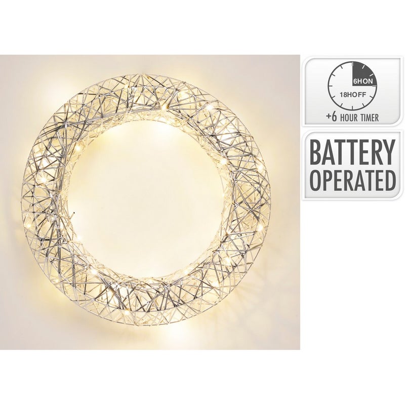 Koopman Christmas Wreath – 40cm Silver with LED Lights, Holiday Seasonal Decoration for Door, Wall, Home & Festive Xmas Display - Image 2