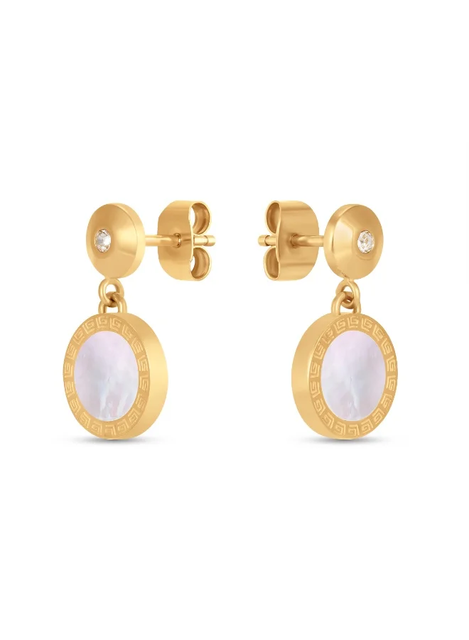 Guy Laroche Garance Gold-Plated Earrings with Mother of Pearl & Crystals