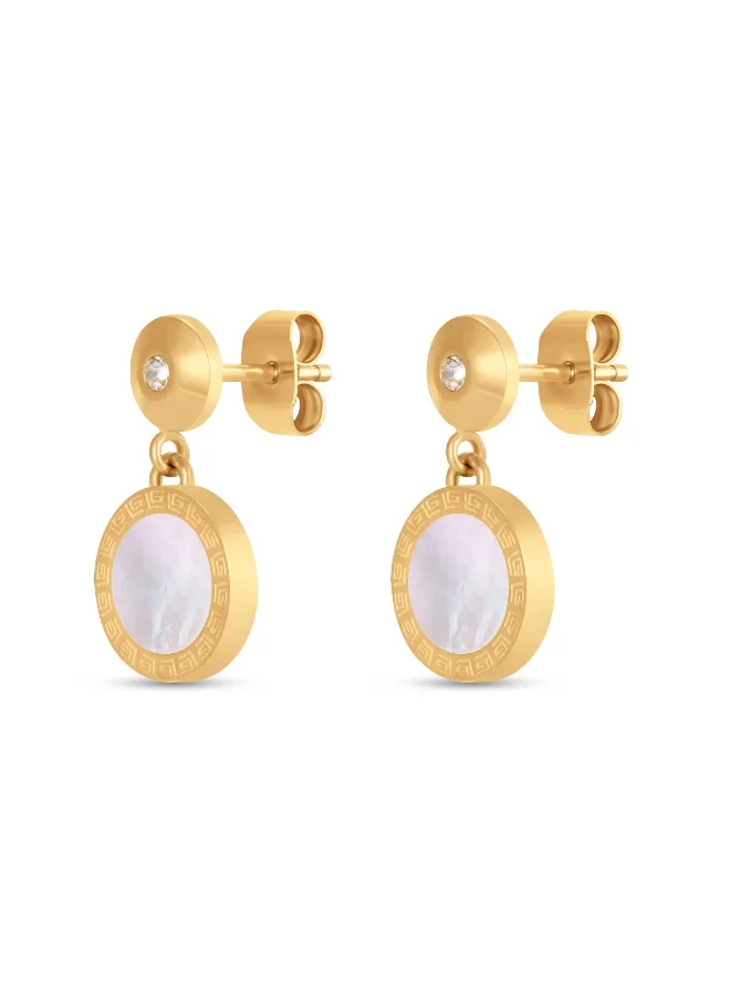 Guy Laroche Garance Gold-Plated Earrings with Mother of Pearl & Crystals