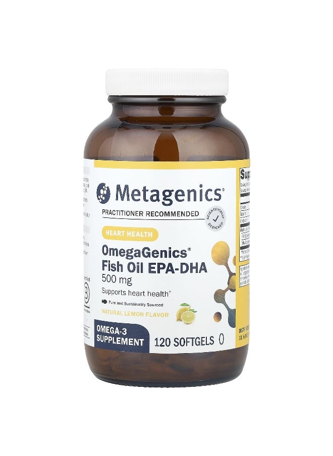 Metagenics Metagenics, OmegaGenics®, Fish Oil EPA-DHA, Natural Lemon, 500 mg, 120 Softgels  - Image 1