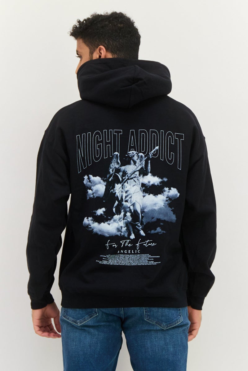 Night Addict سويت شيرت رجالي بغطاء رأس بطباعة جرافيك بأكمام طويلة، أسود - Image 4