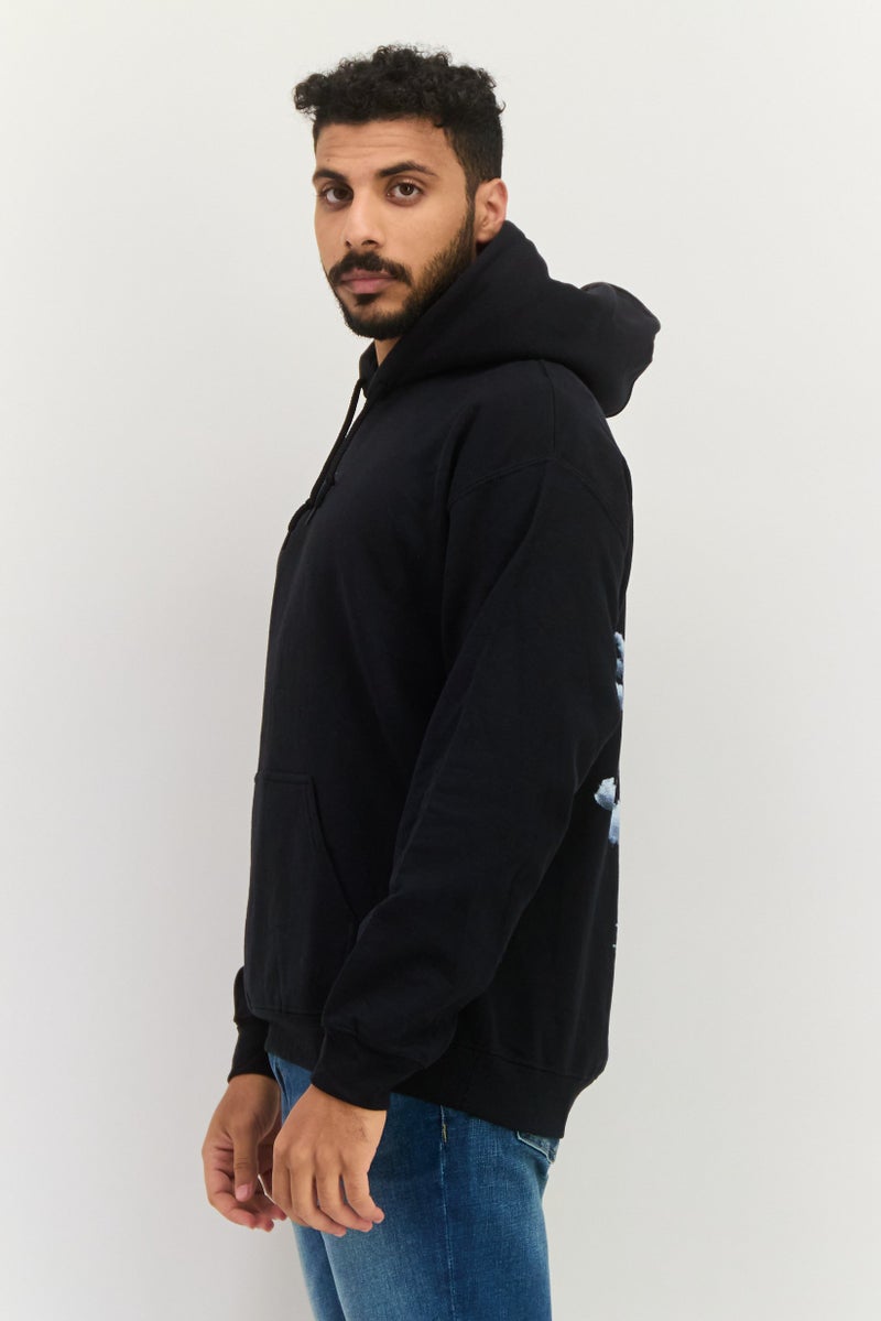 Night Addict Men Hooded Graphic Print Long Sleeves Sweatshirt, Black - Image 2