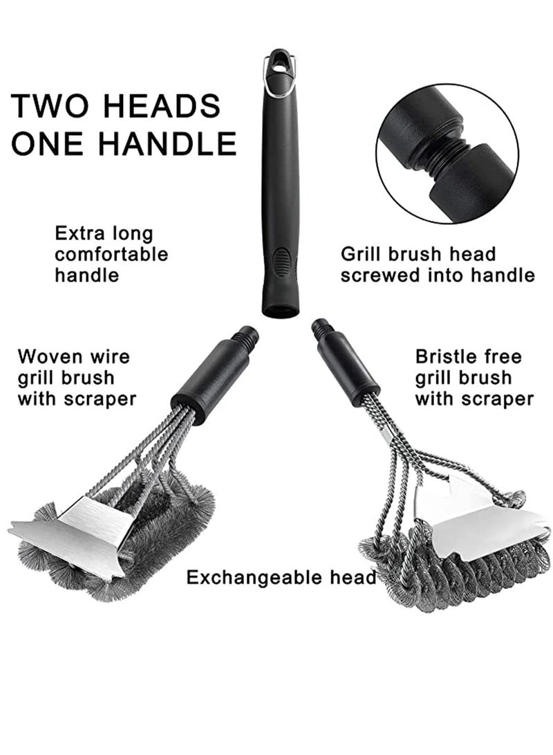 Grill Brush with Scraper 18 Inch Two Kinds of Exchangeable Brush Head at Carrying Bag - Safe Wire Stainless Steel BBQ Brush - Barbecue Cleaning Grill Brush for Gas/Charcoal Grilling Grates  - Image 4