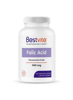 BESTVITE Folic Acid 1000mcg (Vitamin B9) (240 Vegetarian Capsules) - No Dicalcium Phosphate - No Stearates -No Silicon Dioxide - Non GMO - Gluten Free  - Image 1