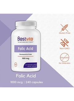 BESTVITE Folic Acid 1000mcg (Vitamin B9) (240 Vegetarian Capsules) - No Dicalcium Phosphate - No Stearates -No Silicon Dioxide - Non GMO - Gluten Free  - Image 3