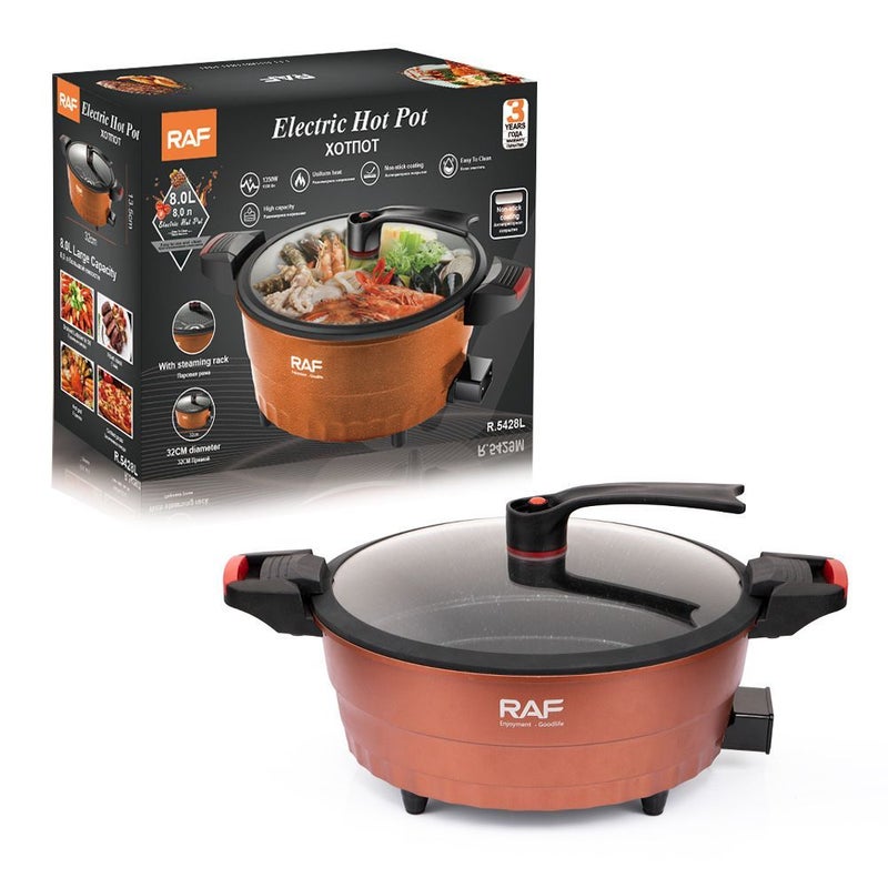 RAF Cross-border Best-Selling Household Multi-Function 8L Electric Stir-Fry Pot, Electric Hot Pot, Electric Steamer, and Instant Noodle Cooker - Image 2