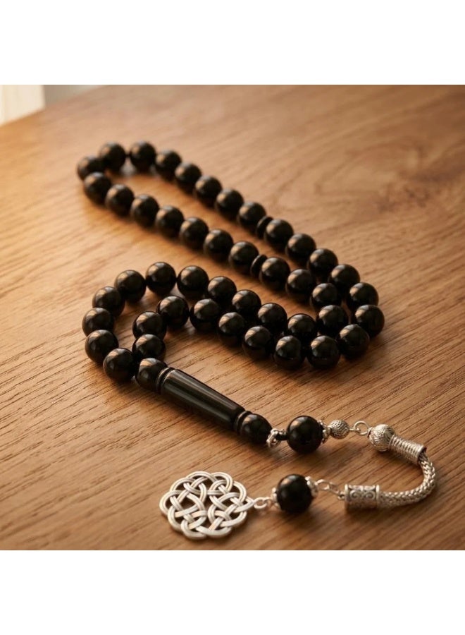 Lesha Prayer Beads (10mm 45 Beads) Black Resin Beads - Muslim Prayer Beads Handmade - Image 1