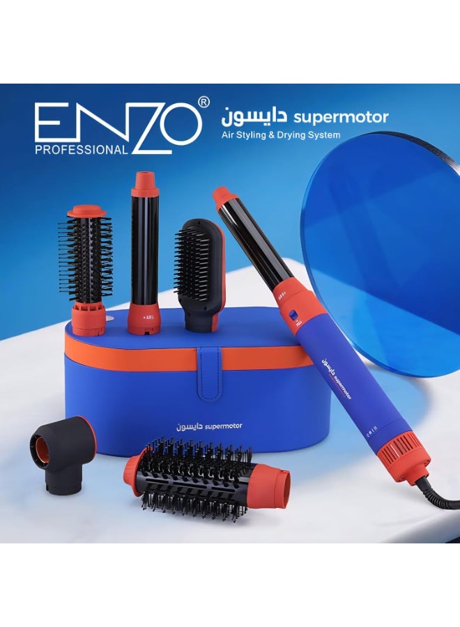 ENZO EN-4133 6-in-1 Hair Dryer Brush & Multi Styler – Ionic Hot Air Blow Dryer, Hair Straightener, Curler & Volumizing Brush – Blue - Intl Version - Image 2
