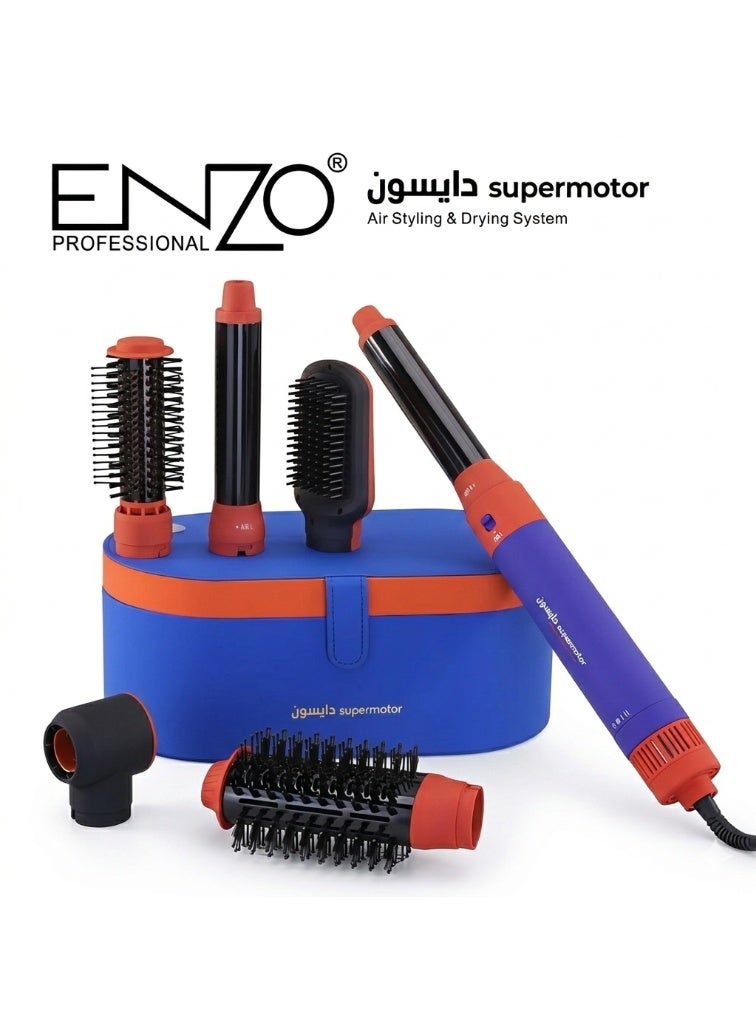 ENZO EN-4133 6-in-1 Hair Dryer Brush & Multi Styler – Ionic Hot Air Blow Dryer, Hair Straightener, Curler & Volumizing Brush – Blue - Intl Version - Image 1