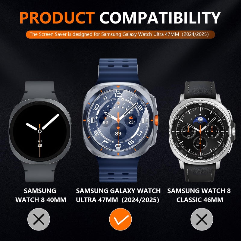 Suoman 2+2-Pack for Samsung Galaxy Watch Ultra 47mm Privacy Screen Protector, [Anti-Peeping] 9H Hardness Tempered Glass Screen Protective Film Ultra 47 mm for Galaxy 8/7 Smartwatchesï¼ˆ2024-2025ï¼‰ - Image 2