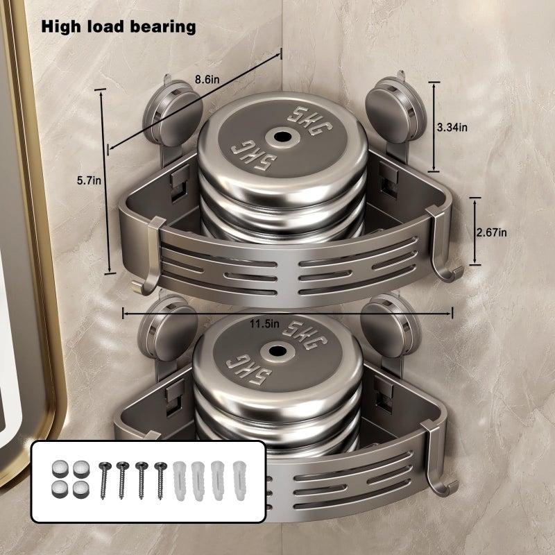 VOLPONE Shower Caddy Corner Suction Cup Shower Shelf Corner No Drilling Bathroom Shower Organizer Storage Rack Adhesive (3-Pack  gray) - Image 4