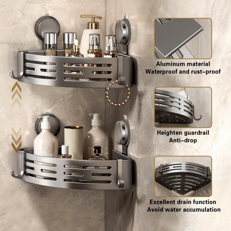 VOLPONE Shower Caddy Corner Suction Cup Shower Shelf Corner No Drilling Bathroom Shower Organizer Storage Rack Adhesive (3-Pack  gray) - Image 3