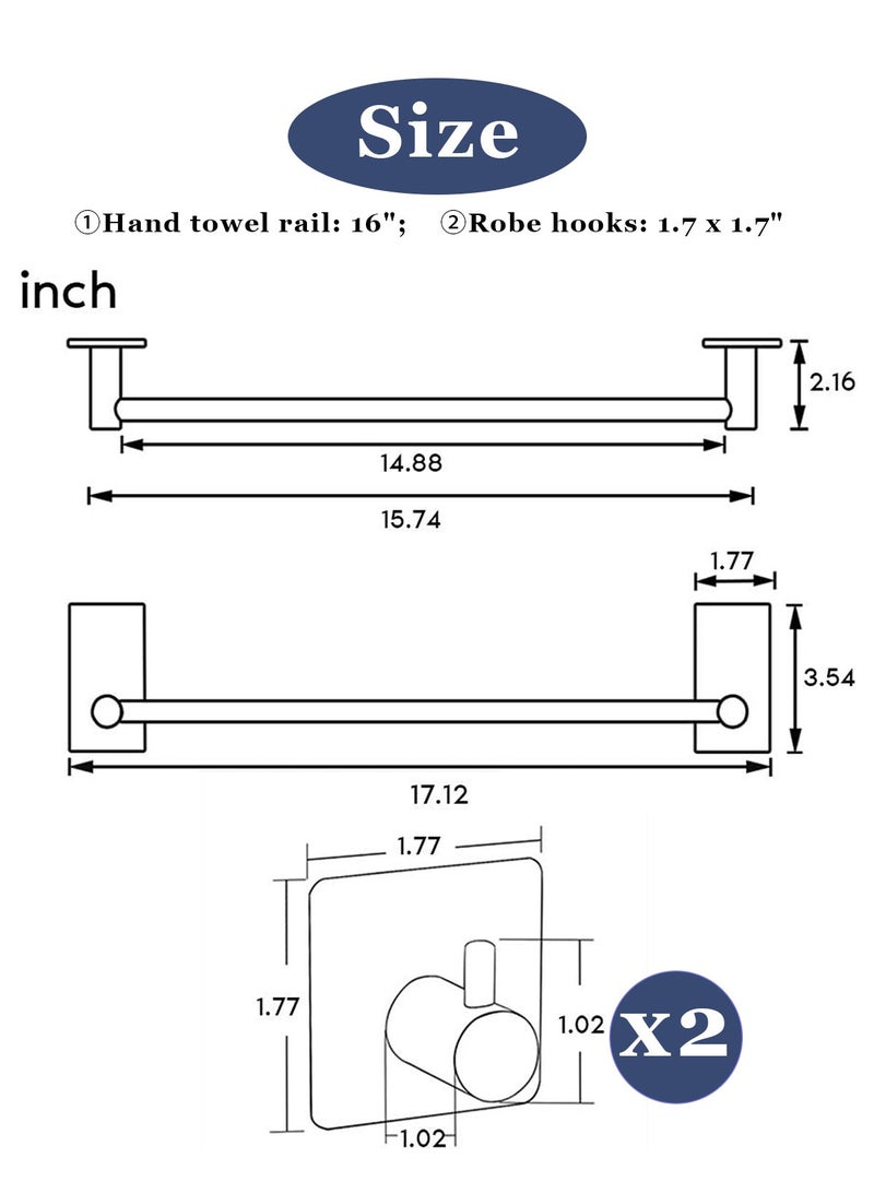 HomarKet Towel Rack Set with 2 Hook 304 Stainless Steel Wall Mounted Holder No drilling Bathroom Cleaning Tools Holder Kitchen Hardware Set - Image 2