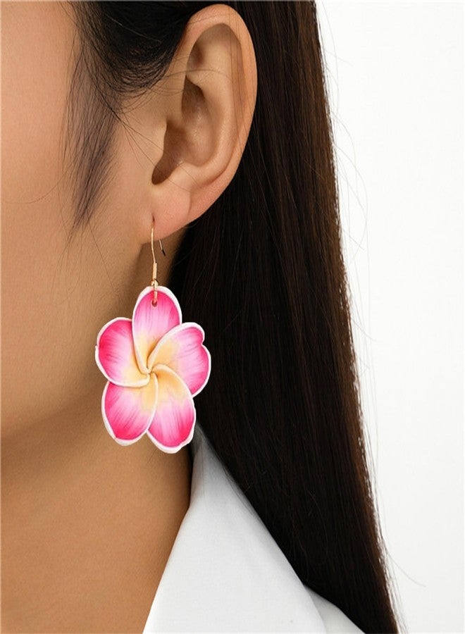 Decixde Pink Flower Earrings for Women Boho Floral Dangle Earrings Hibiscus Petal Drop Earring Luau Beach Party Vacation Hawaiian Style Accessories Jewelry ﻿ (pink) - Image 2