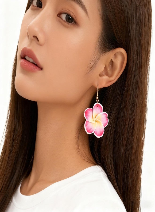 Decixde Pink Flower Earrings for Women Boho Floral Dangle Earrings Hibiscus Petal Drop Earring Luau Beach Party Vacation Hawaiian Style Accessories Jewelry ﻿ (pink) - Image 3