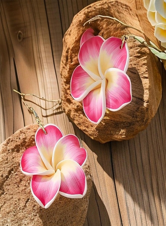 Decixde Pink Flower Earrings for Women Boho Floral Dangle Earrings Hibiscus Petal Drop Earring Luau Beach Party Vacation Hawaiian Style Accessories Jewelry ﻿ (pink) - Image 4