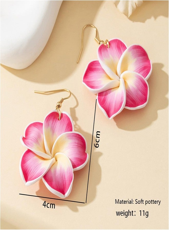 Decixde Pink Flower Earrings for Women Boho Floral Dangle Earrings Hibiscus Petal Drop Earring Luau Beach Party Vacation Hawaiian Style Accessories Jewelry ﻿ (pink) - Image 5