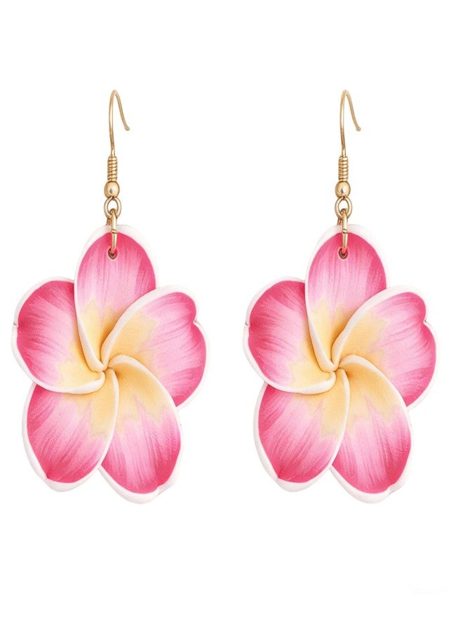 Decixde Pink Flower Earrings for Women Boho Floral Dangle Earrings Hibiscus Petal Drop Earring Luau Beach Party Vacation Hawaiian Style Accessories Jewelry ﻿ (pink) - Image 1