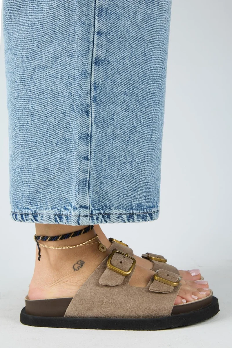 Manijero Manijero Sevalli Women's Genuine Leather Double Buckle Mink Slippers