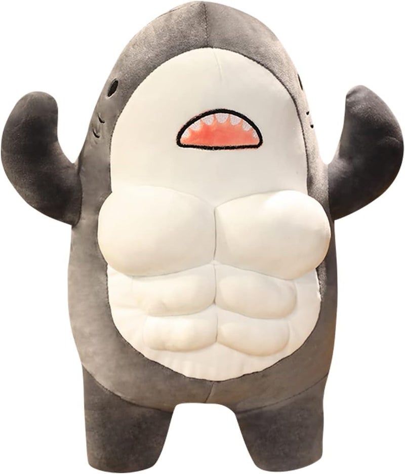 EXIGENT Kawaii Muscle Abs Teddy Bear Shark Buff Plush Cuddly Stuffed Animal Toy Figure Shark_Gray - Image 2