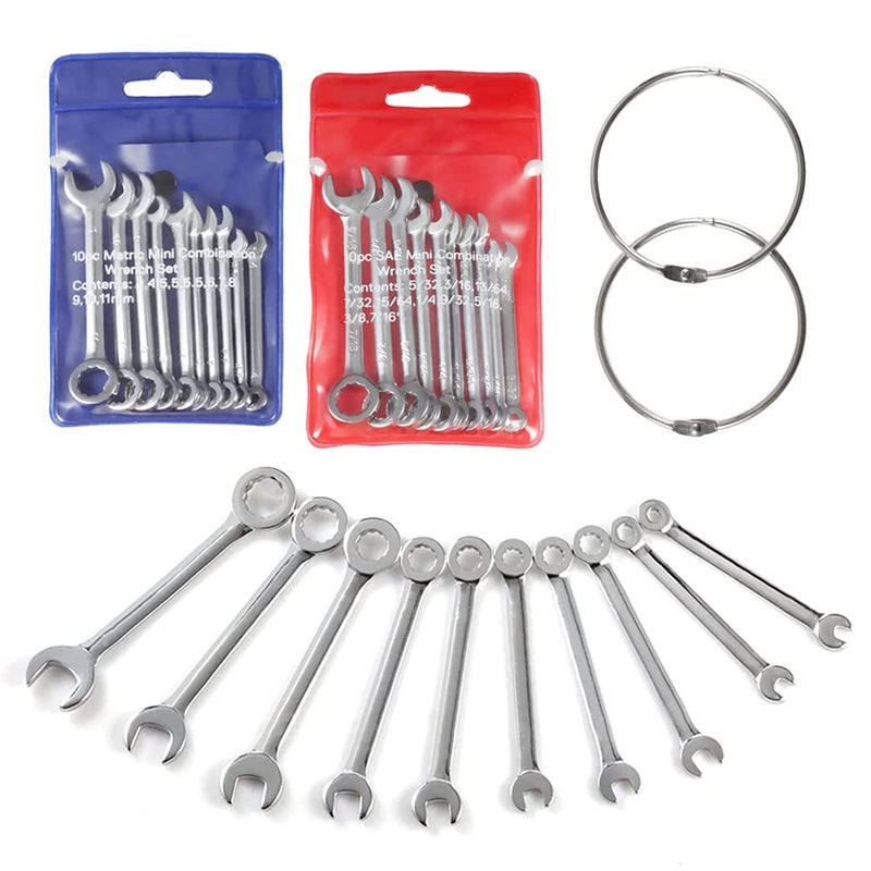 alladaga Mini Combination Wrench Set, Metric and SAE Small Wrench Repair Tools (SAE MET) - Image 1