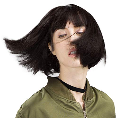 REECHO 11" Short Bob Wig with bangs Synthetic Hair for White Black Women Color: Black Brown - Image 4