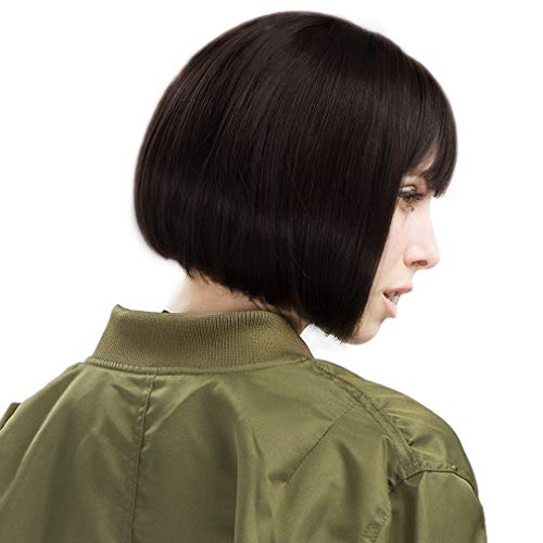 REECHO 11" Short Bob Wig with bangs Synthetic Hair for White Black Women Color: Black Brown - Image 2