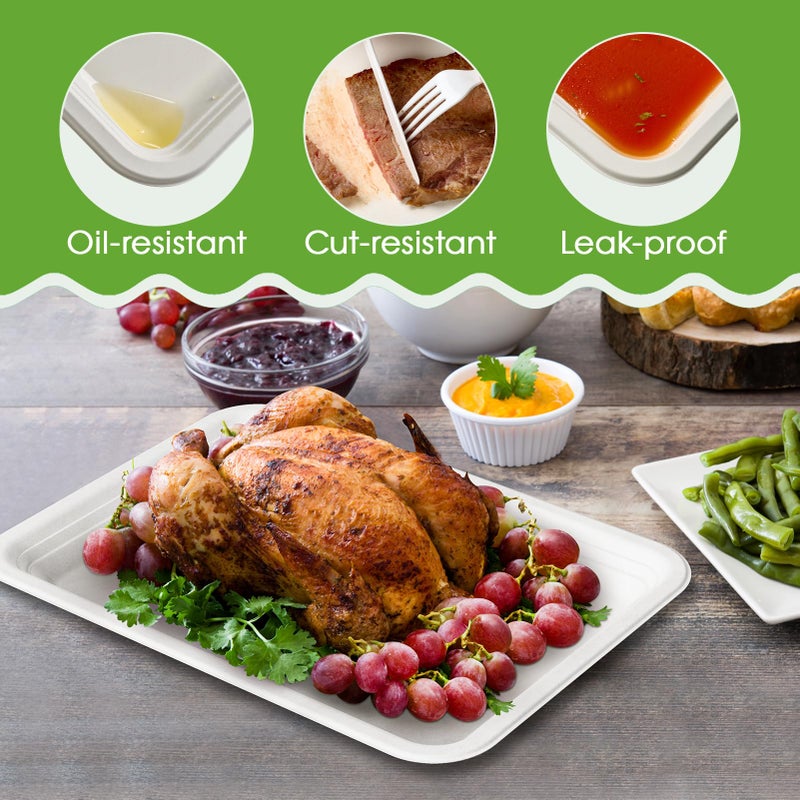 ECOLipak 50 Pack 14 Inch Disposable Food Crawfish Trays  Compostable Large Paper Plates  Disposable Thanksgiving Trays for Serving Food  Turkey  BBQ  Seafood Boil Party Supplies(White) - Image 2