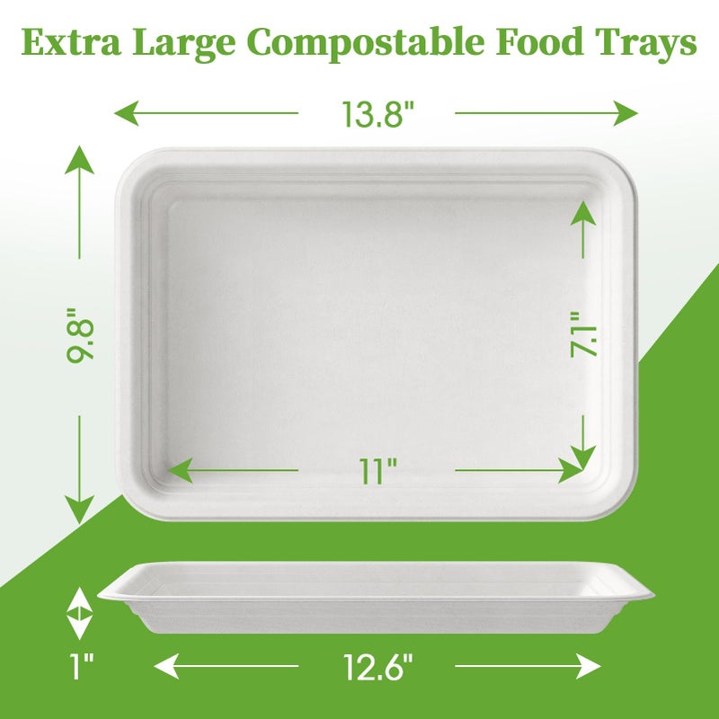ECOLipak 50 Pack 14 Inch Disposable Food Crawfish Trays  Compostable Large Paper Plates  Disposable Thanksgiving Trays for Serving Food  Turkey  BBQ  Seafood Boil Party Supplies(White) - Image 3
