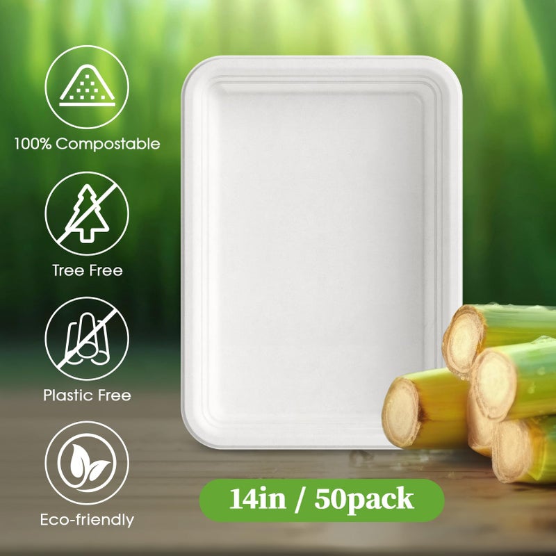 ECOLipak 50 Pack 14 Inch Disposable Food Crawfish Trays  Compostable Large Paper Plates  Disposable Thanksgiving Trays for Serving Food  Turkey  BBQ  Seafood Boil Party Supplies(White) - Image 5