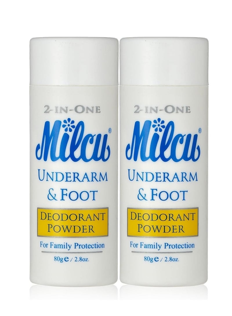 Milcu Underarm & Foot Powder for Shoes and Feet, Odor and Moisture Control for Men and Women, 2Pack/ 80g - Image 1
