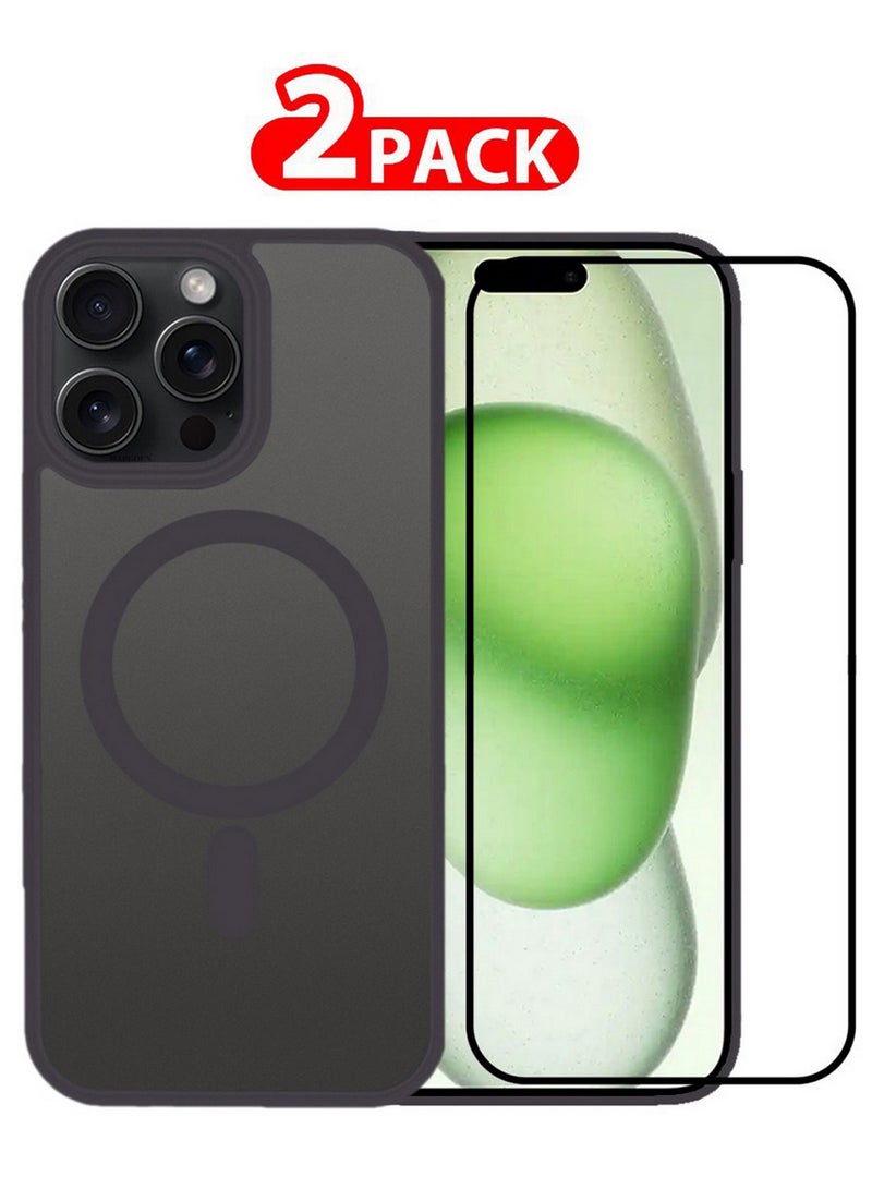 CATANES 2 Pieces Magnetic Slim Protective Case for iPhone 15 Pro Max - with Wireless Charging Support with 3D Screen Protector - Grey - Image 1