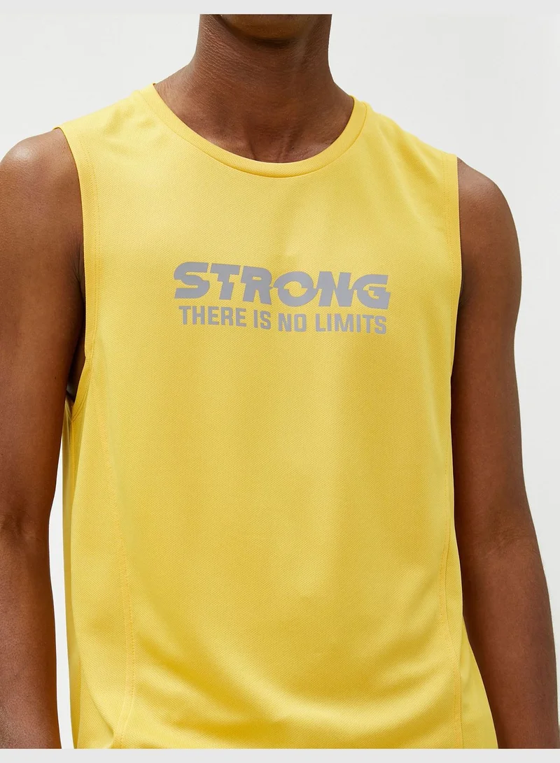 KOTON Sport Tank Top Slogan Printed Crew Neck Sleeveless