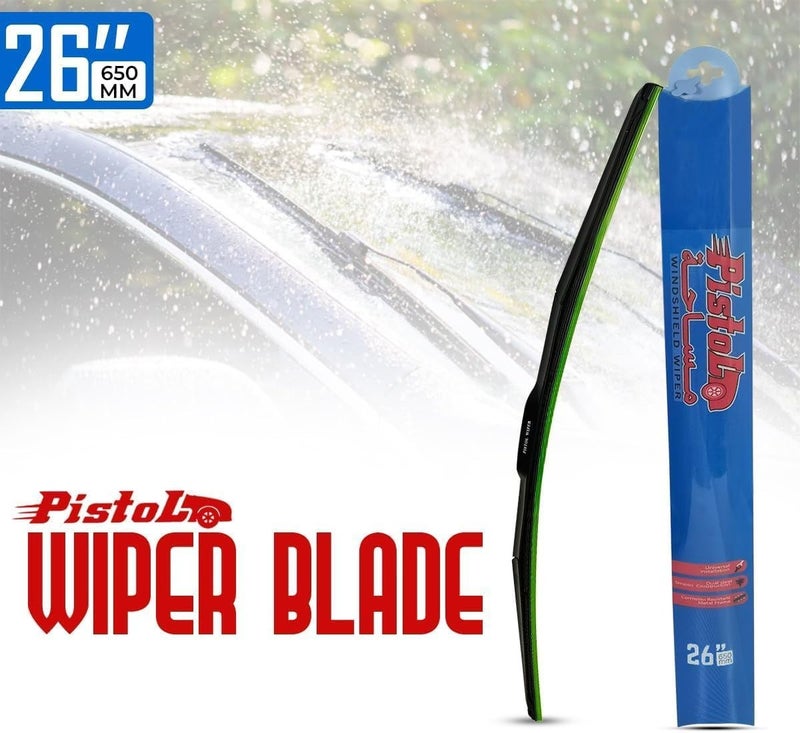 Pistol 26" PISTOL Performance Windshield Wiper Blade – Universal Fit Automotive Wiper with Dual Steel Tension Spring, Corrosion-Resistant Frame, All-Weather Durable Rubber Blade for Efficient Water Clearance and Clear Visibility – 1 Piece - Image 2